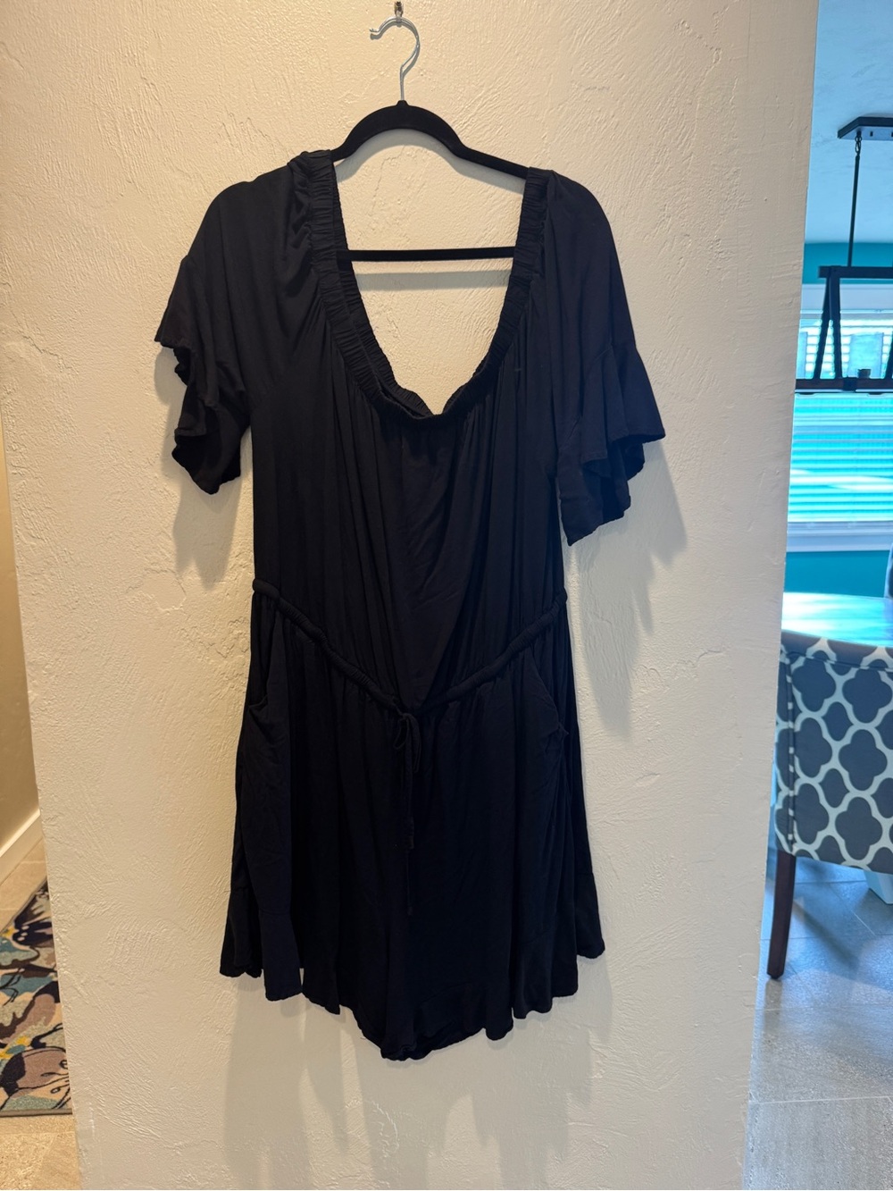 torrid Black Off the Shoulder Romper with Drawstring Waist